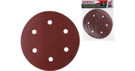 Шлифлист 225 мм Р60 самосцепл. 6 отв. 5 шт. WORTEX для DG 2285