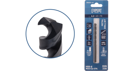 Сверло по металлу ц/х 4.2х43х75 мм HSS-Co Black EXPERT STARTUL