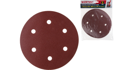 Шлифлист 225 мм Р80 самосцепл. 6 отв. 5 шт. WORTEX для DG 2285