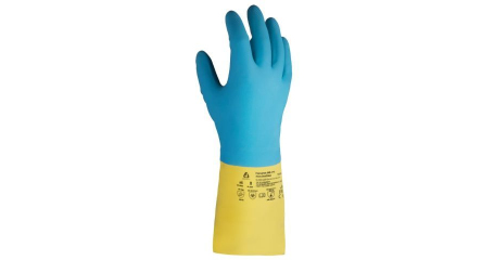 Перчатки К80 Щ50 неопрен/латекс р-р 11/XXL желто-голубые JetaSafety (инд. уп.)